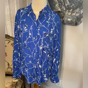 Rag & Bone THERESE BLOUSE White Floral Blossom Print Blouse spread collar Small